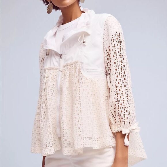 Anthropologie Hei Hei Eyelet Swing Windbreaker Jacket Medium Petite NEW - Picture 1 of 13
